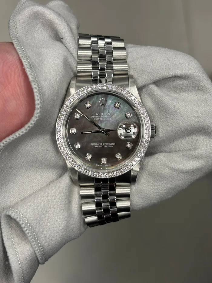 Happy Jewelers Watches Rolex Datejust 36mm Dark MOP Dial Watch Ref 16220 Happy Jewelers Watches Rolex Datejust 36mm Dark MOP Dial Watch Ref 16220